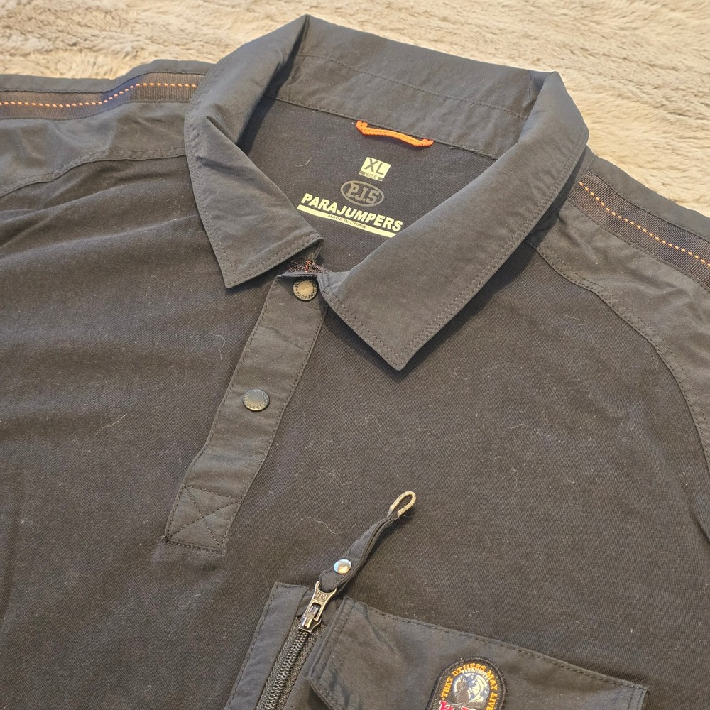 Parajumpers PJS Mens XL Black Tactical Utility Polo Shirt 24SPMPORE10-P Pocket